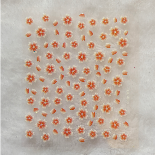 White/Orange Flowers Nail Stickers