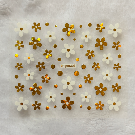 White/Gold Flower Nail Stickers
